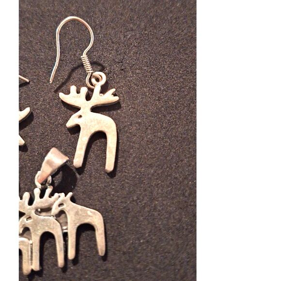 Sterling Moose Deer Family Earrings and Pendant Marked - Picture 3 of 5